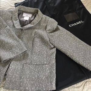 Silver Chanel jacket, evening wear